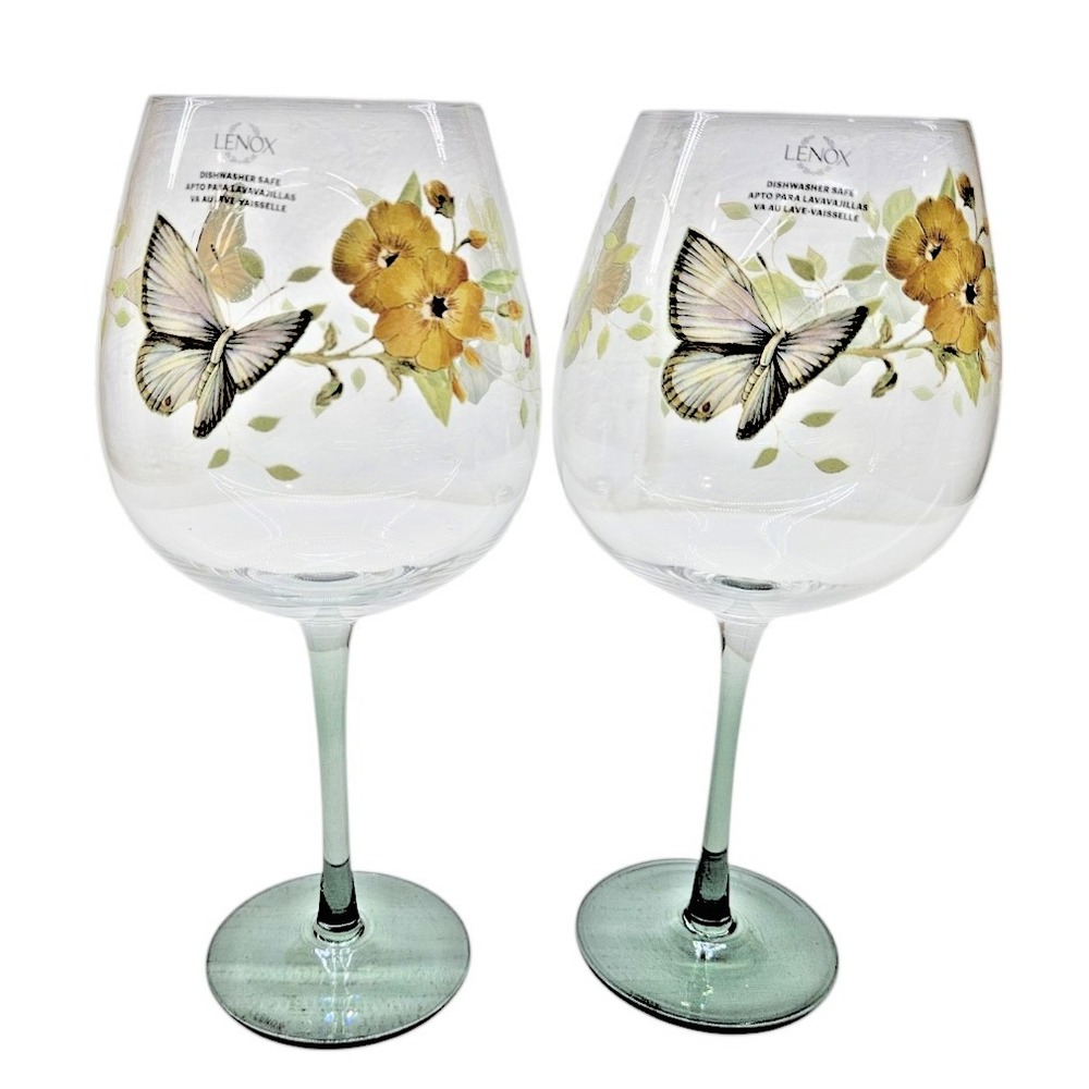 Set of 2 Lenox 896702 Butterfly Meadow Balloon Wine Glasses ~ NEW